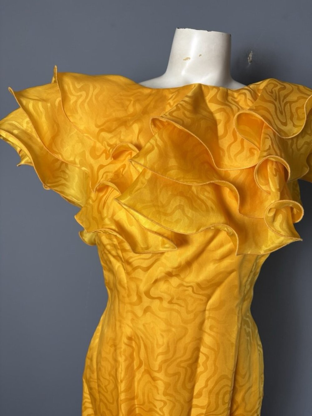 Vintage Morton Myles Yellow Ruffle Cocktail Dress - Picture 2 of 8